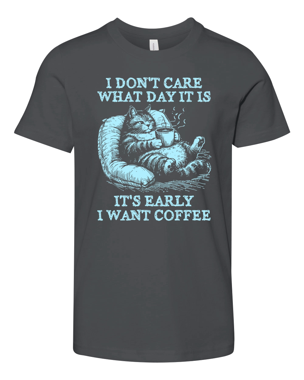 Cat Don’t Care Just Want Coffee D Sky Youth Unisex Jersey Tee