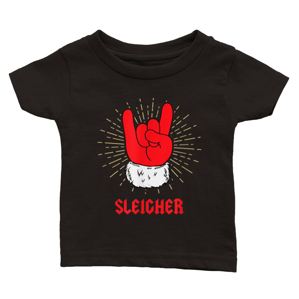 Funny Sleigher Christmas Santa Claus Rocker Rock Music Classic Baby Crewneck T-shirt