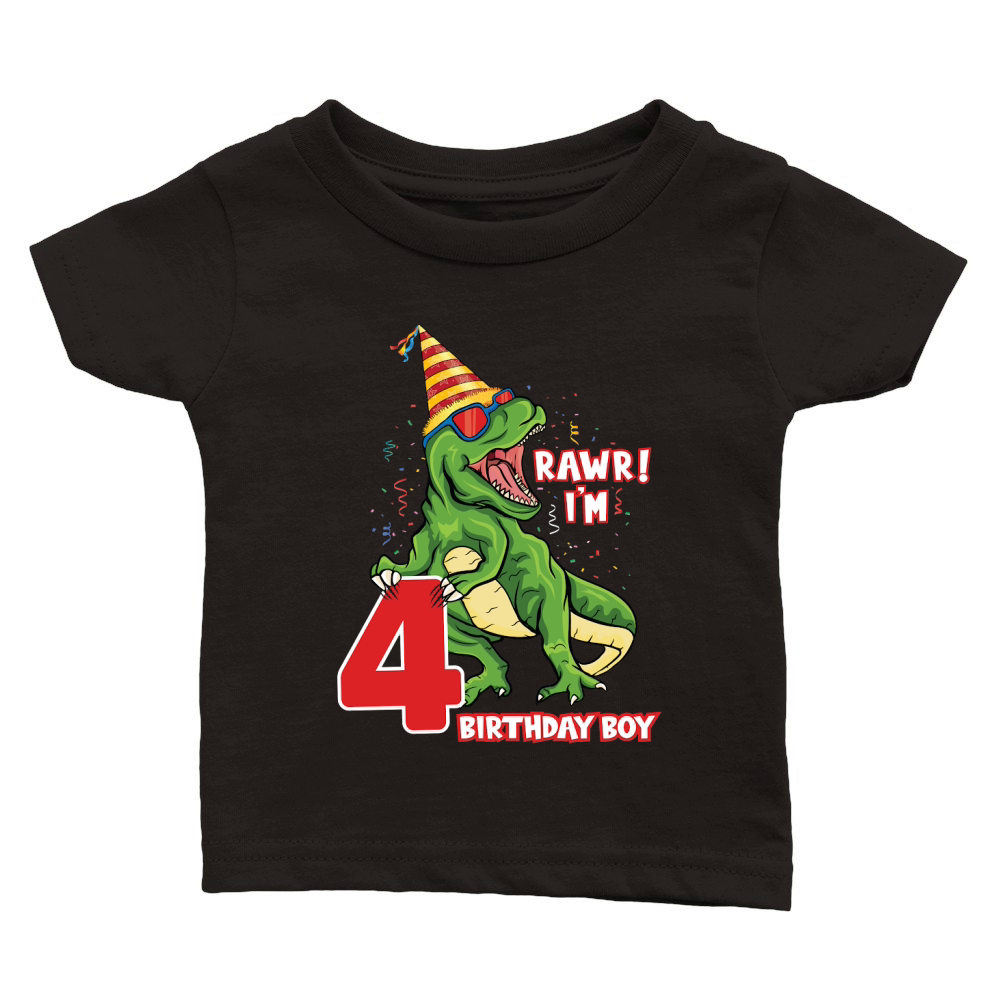 T rex Dinosaur Birthday 4th Classic Baby Crewneck T-shirt