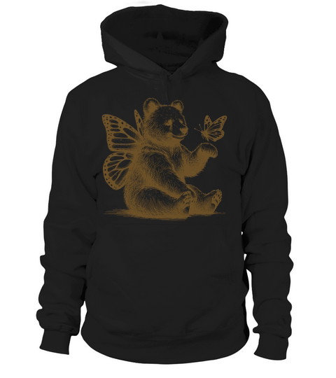 Bear With Butterfly Wings Vintage L iBrown Hoodie Unisex