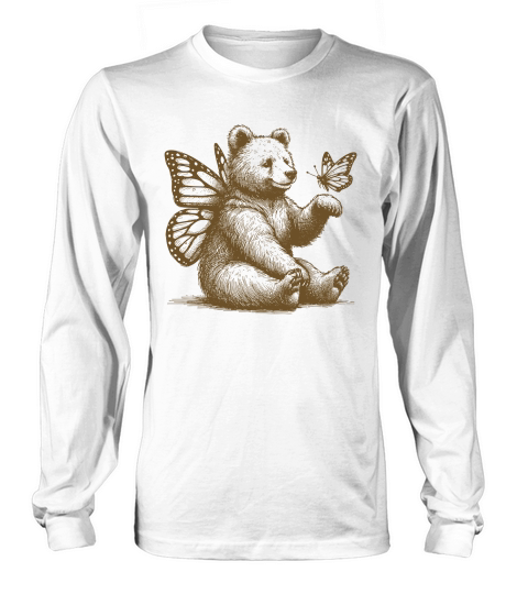 Bear With Butterfly Wings Vintage L iBrown Long sleeved Unisex