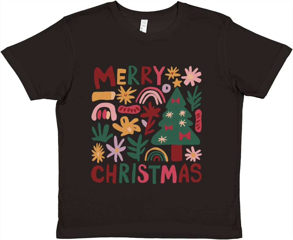 Merry Christmas Boho Flowers Premium Kids Crewneck T-shirt