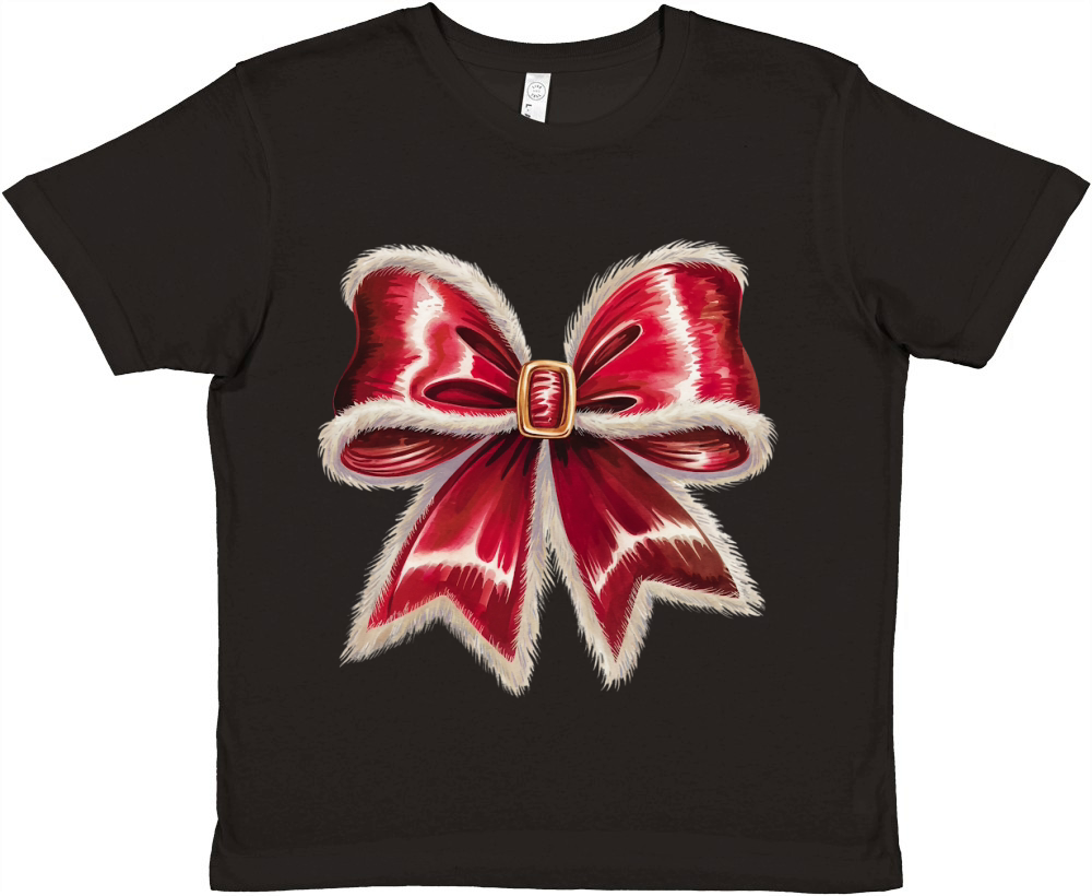 Santas Velvet Bow Holiday Premium Kids Crewneck T-shirt