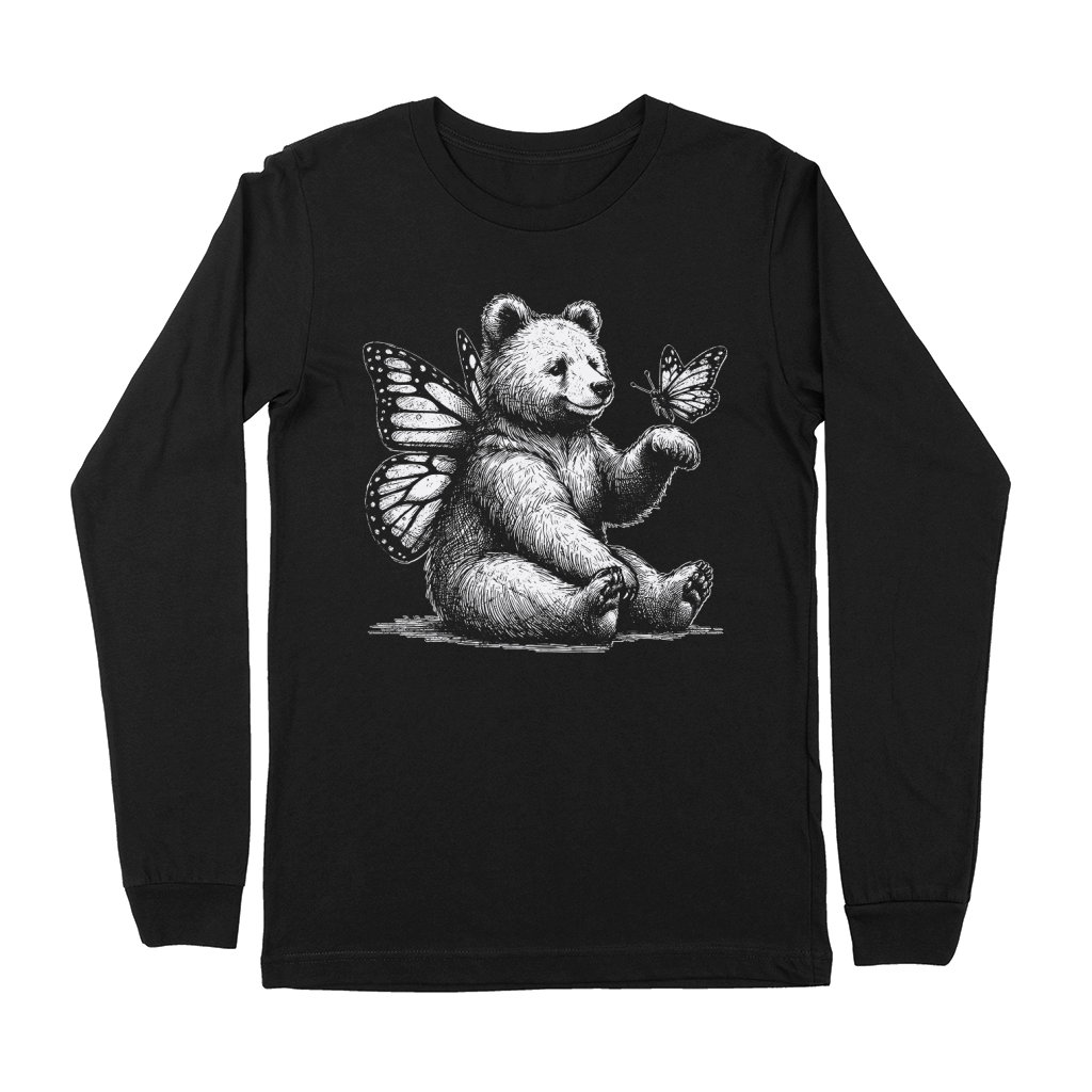 Bear With Butterfly Wings Vintage D White GR Premium Long Sleeve