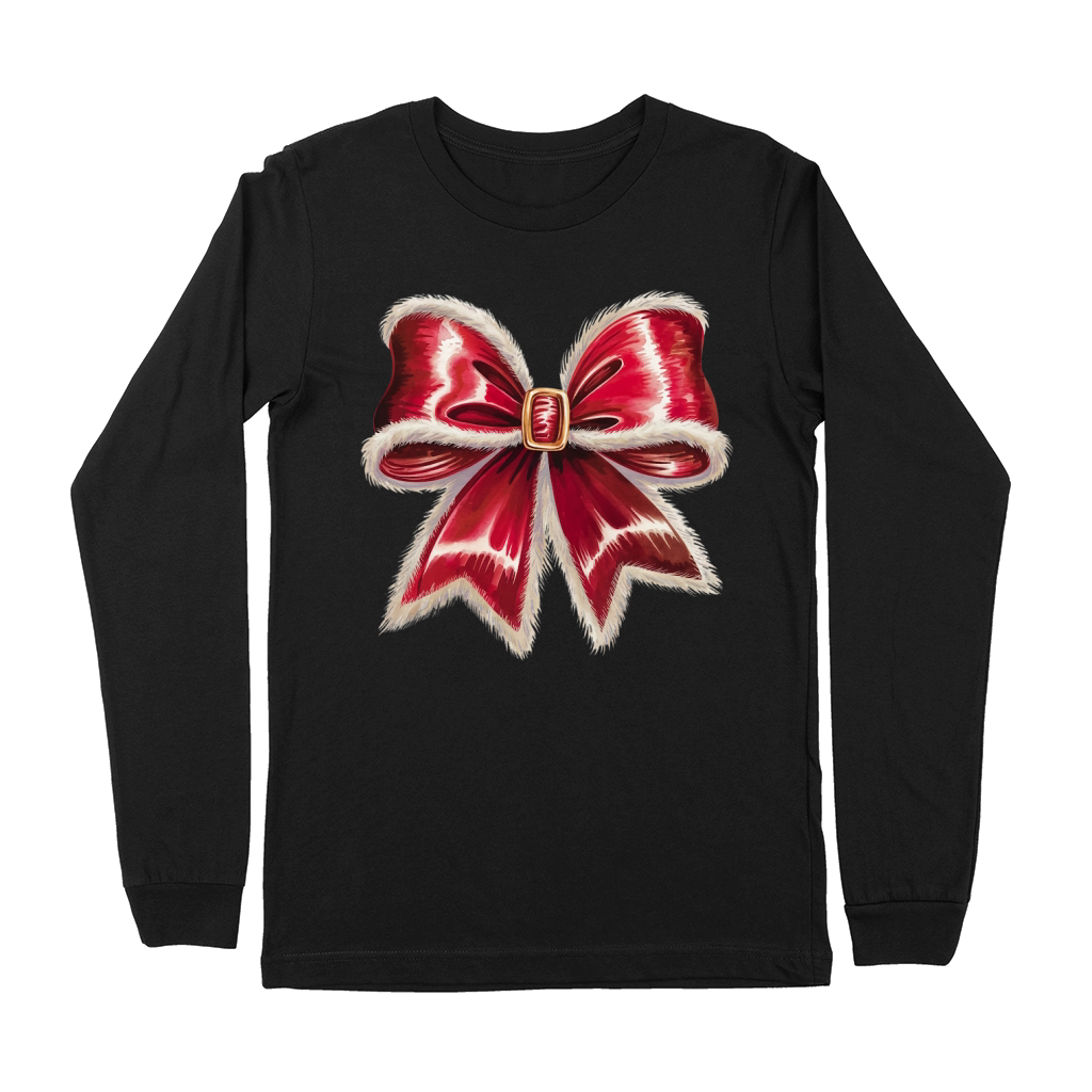 Santas Velvet Bow Holiday Premium Long Sleeve