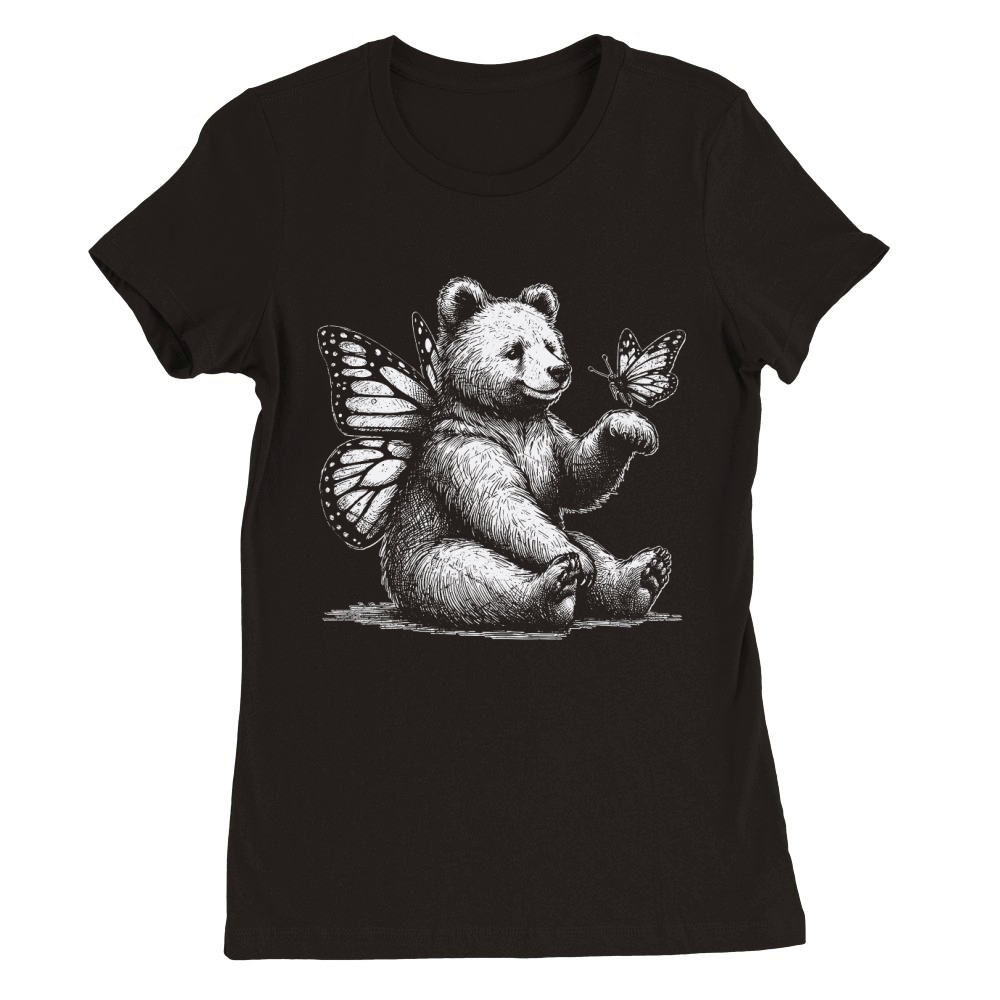 Bear With Butterfly Wings Vintage D White GR Premium Womens Crewneck T-shirt
