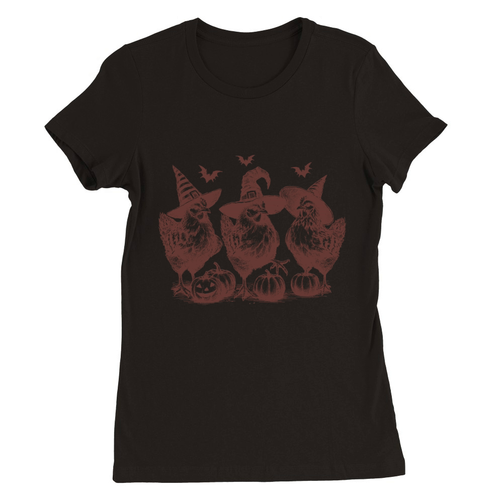 Chicken Witches Funny Halloween L Brown Premium Womens Crewneck T-shirt