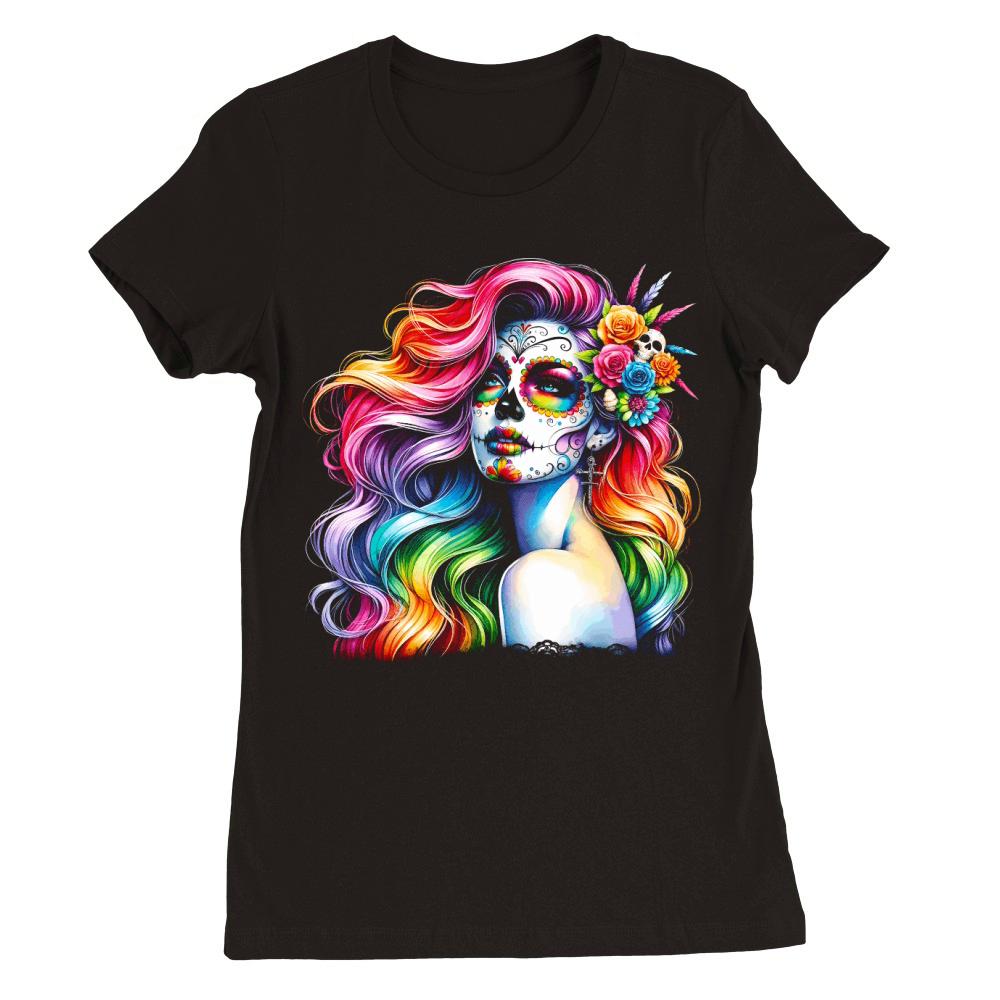 Colorful Day of the Dead Premium Womens Crewneck T-shirt