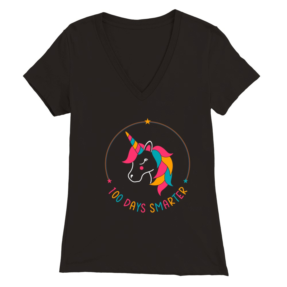 100 Days Smarter - 100 of School Unicorn Premium Womens V-Neck T-shirt
