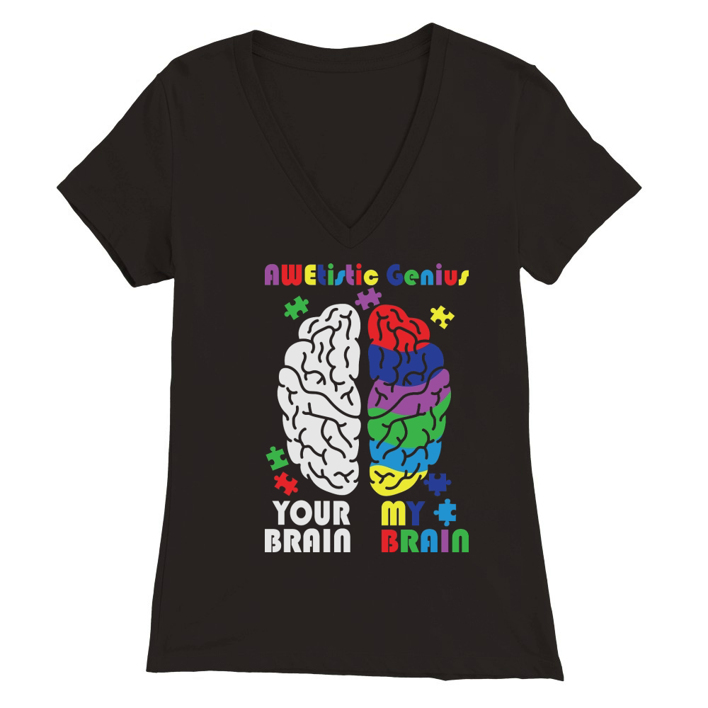Autism Awareness Awetistic Genius Brain Premium Womens V-Neck T-shirt