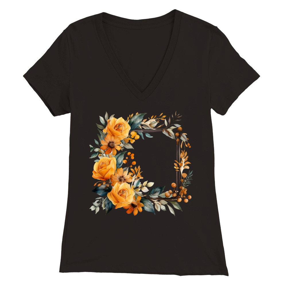 Autumn Fall Floral Frame 12 Premium Womens V-Neck T-shirt