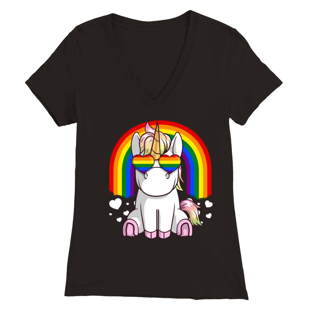 Gay Pride Unicorn - LGBTQ Support Premium Womens V-Neck T-shirt