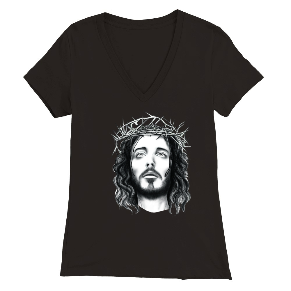 jesus with crown of thorn Premium Womens V-Neck T-shirt