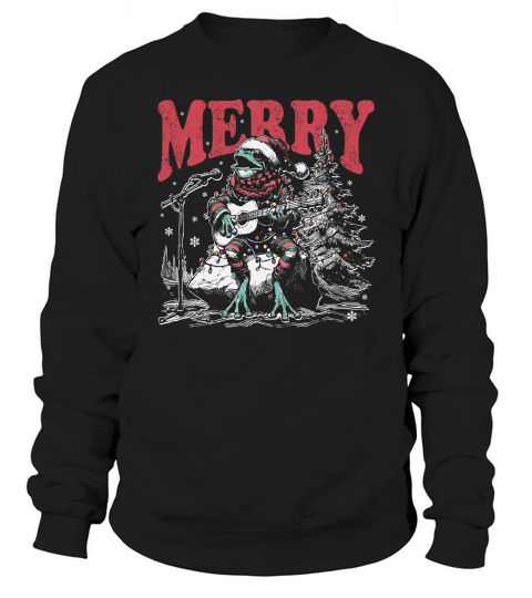 Merry Christmas Frog Playing Guitar D Black White Red Green 2 TR Sweatshirt Unisex