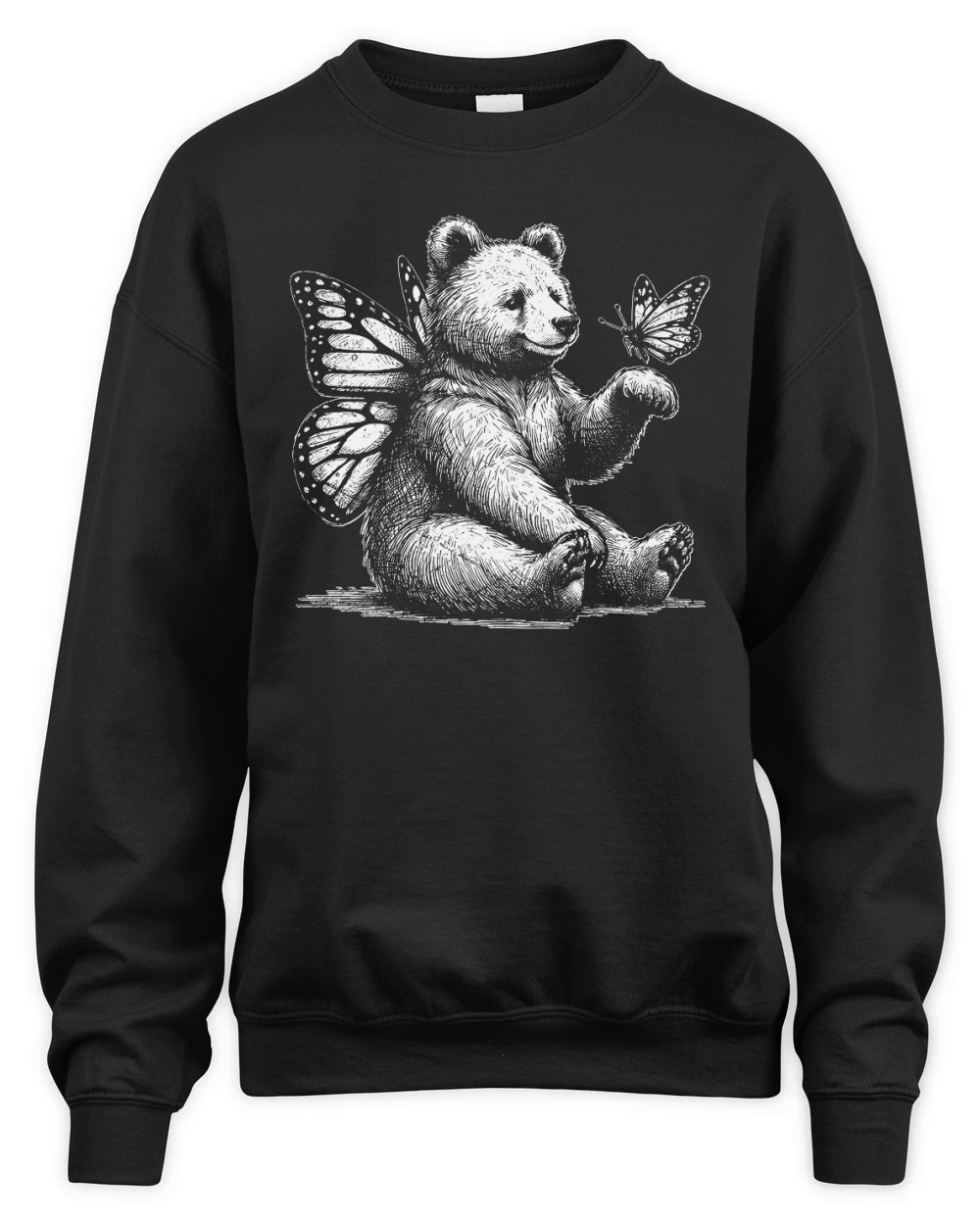 Bear With Butterfly Wings Vintage D White GR Unisex Premium Crewneck Sweatshirt