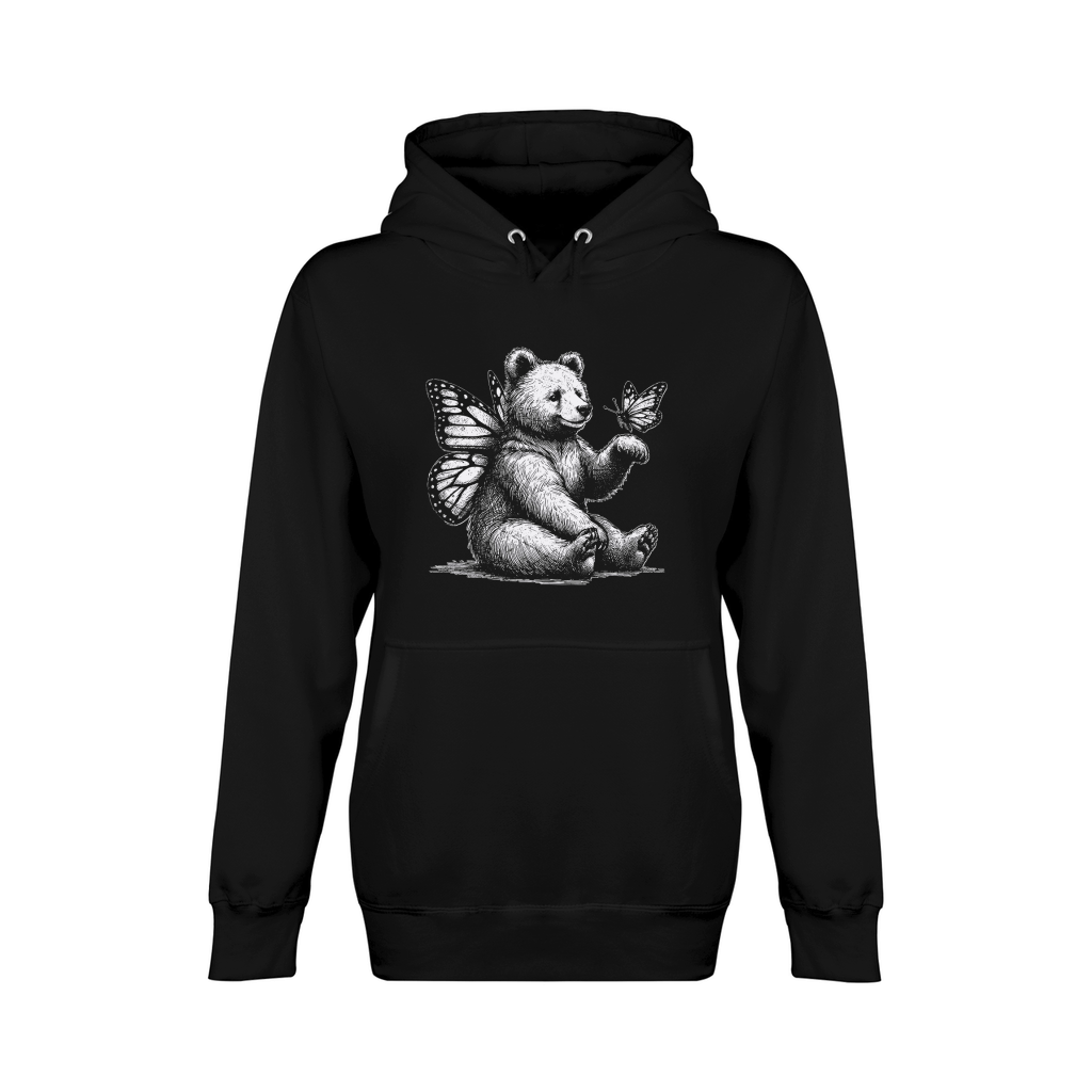 Bear With Butterfly Wings Vintage D White GR Unisex Premium Pullover Hoodie