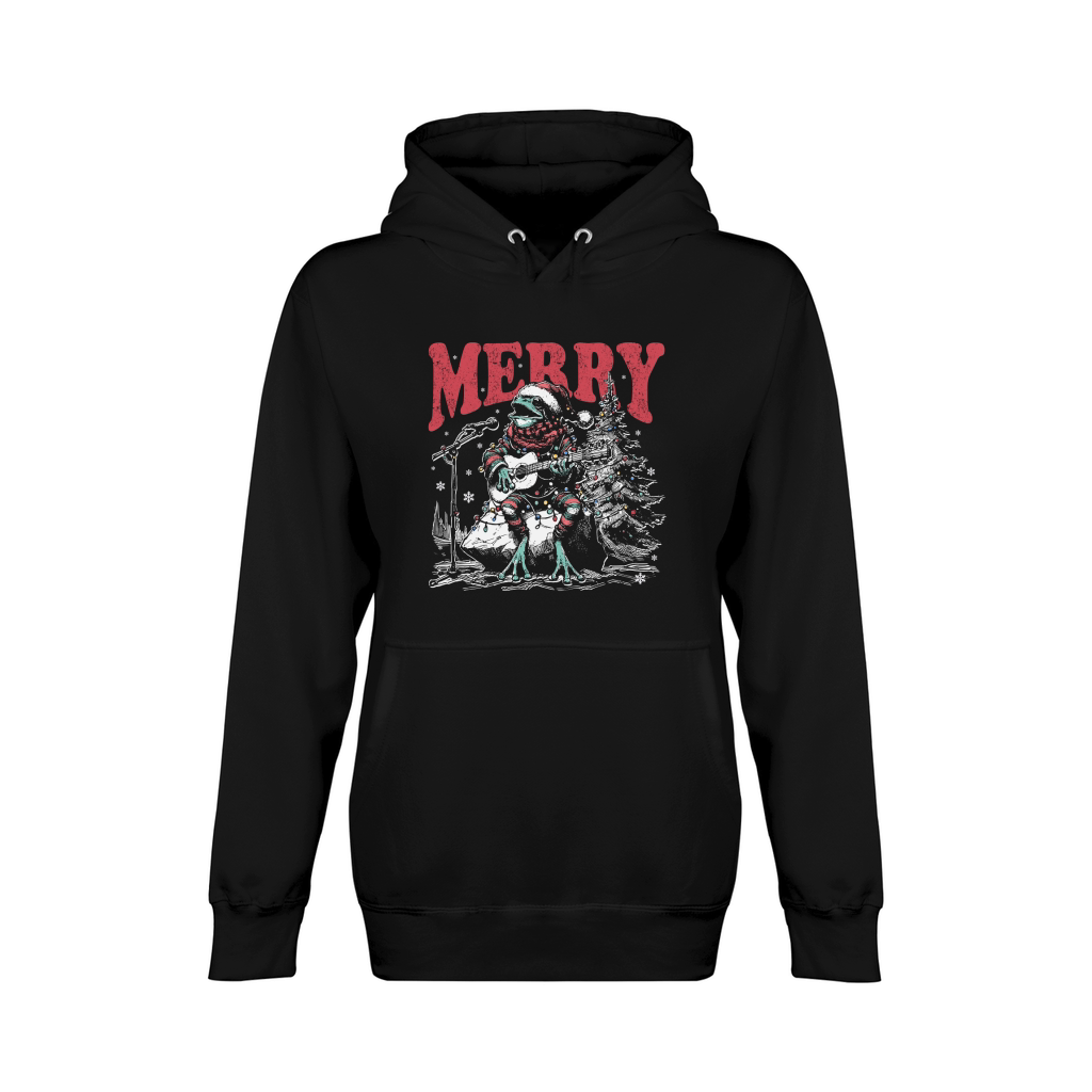 Merry Christmas Frog Playing Guitar D Black White Red Green 2 TR Unisex Premium Pullover Hoodie