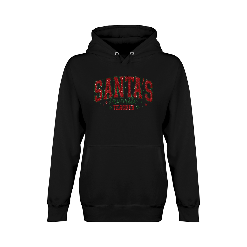SantasFavoriteTeacher2 Glitter Unisex Premium Pullover Hoodie