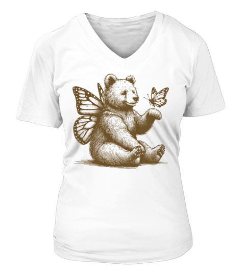 Bear With Butterfly Wings Vintage L iBrown V-neck T-Shirt Woman