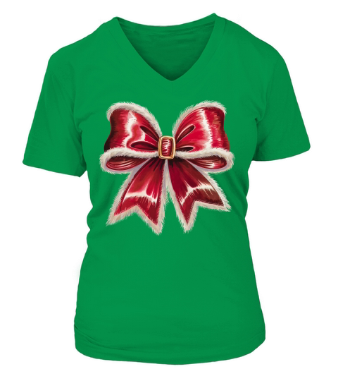 Santas Velvet Bow Holiday V-neck T-Shirt Woman