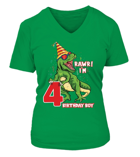 T rex Dinosaur Birthday 4th V-neck T-Shirt Woman