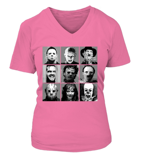 vintage style Funny Face Horror Halloween Movie Characters Version V-neck T-Shirt Woman