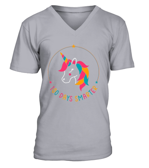 100 Days Smarter - 100 of School Unicorn V-Neck T-shirt