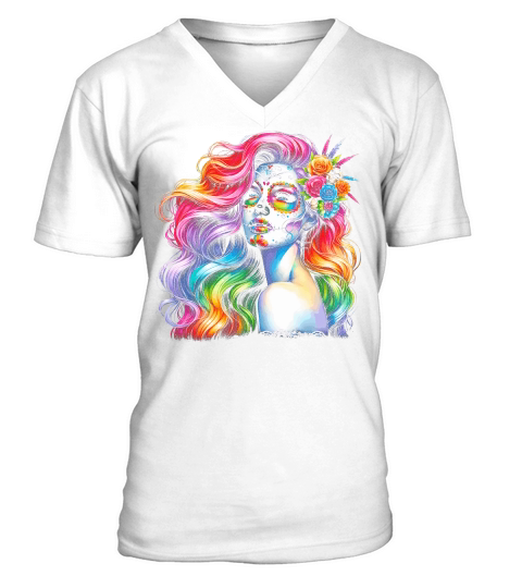 Colorful Day of the Dead V-Neck T-shirt