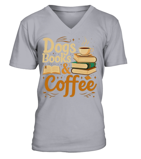 Dogs Books & Coffee V-Neck T-shirt