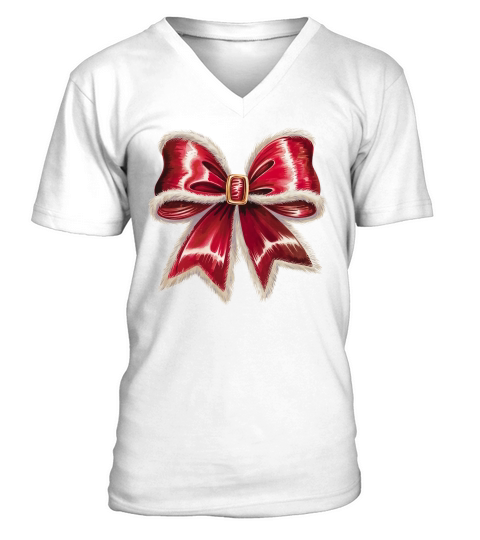 Santas Velvet Bow Holiday V-Neck T-shirt