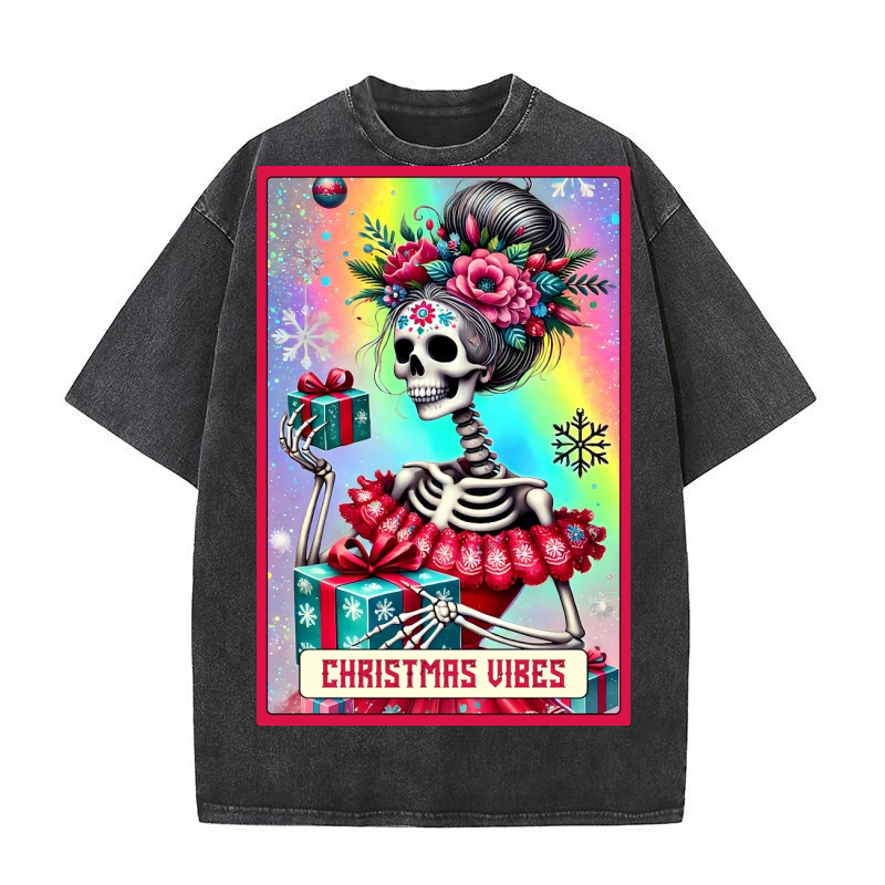15.Christmas Skeleton Taro Cards Bundle Washed T-Shirt