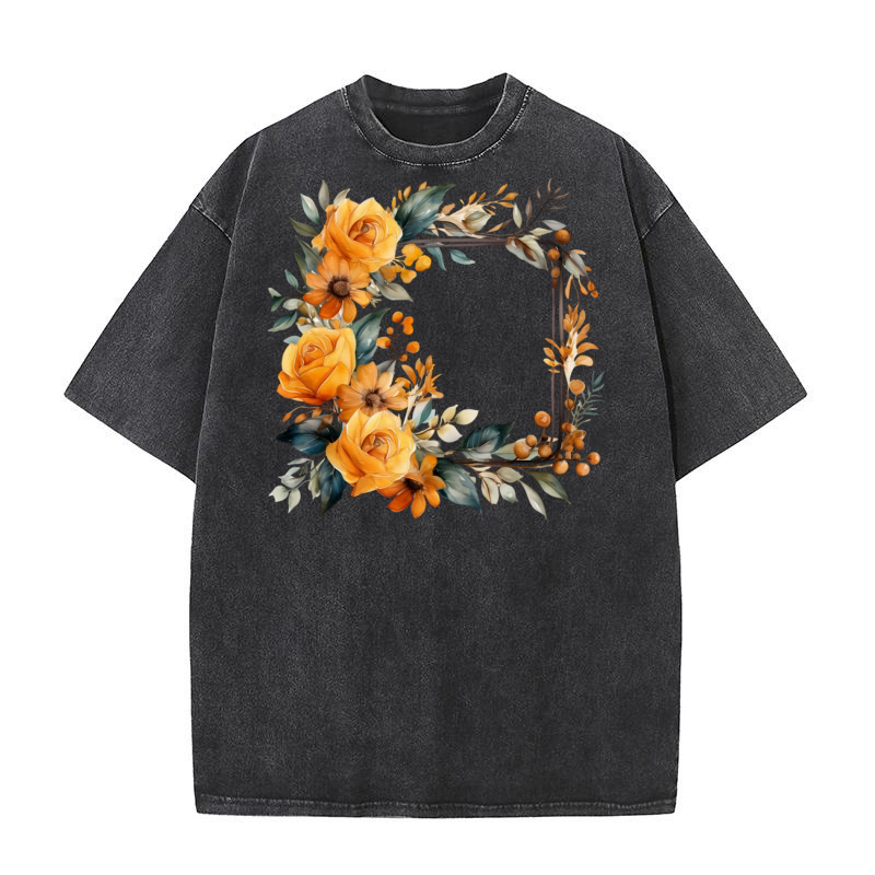 Autumn Fall Floral Frame 12 Washed T-Shirt