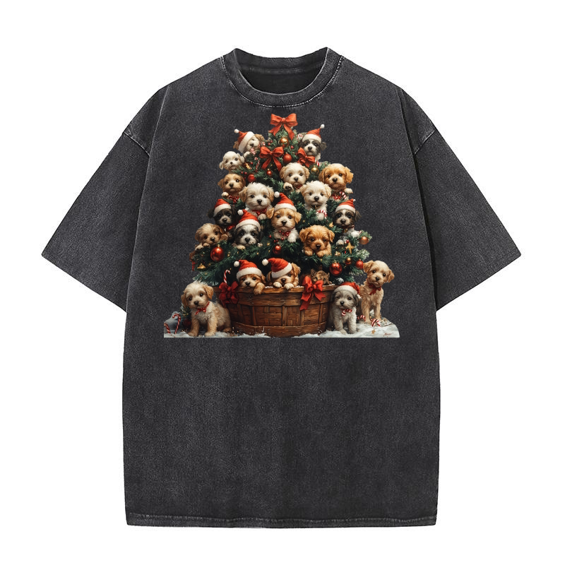 Christmas Puppy Tree Clipart 1 Washed T-Shirt