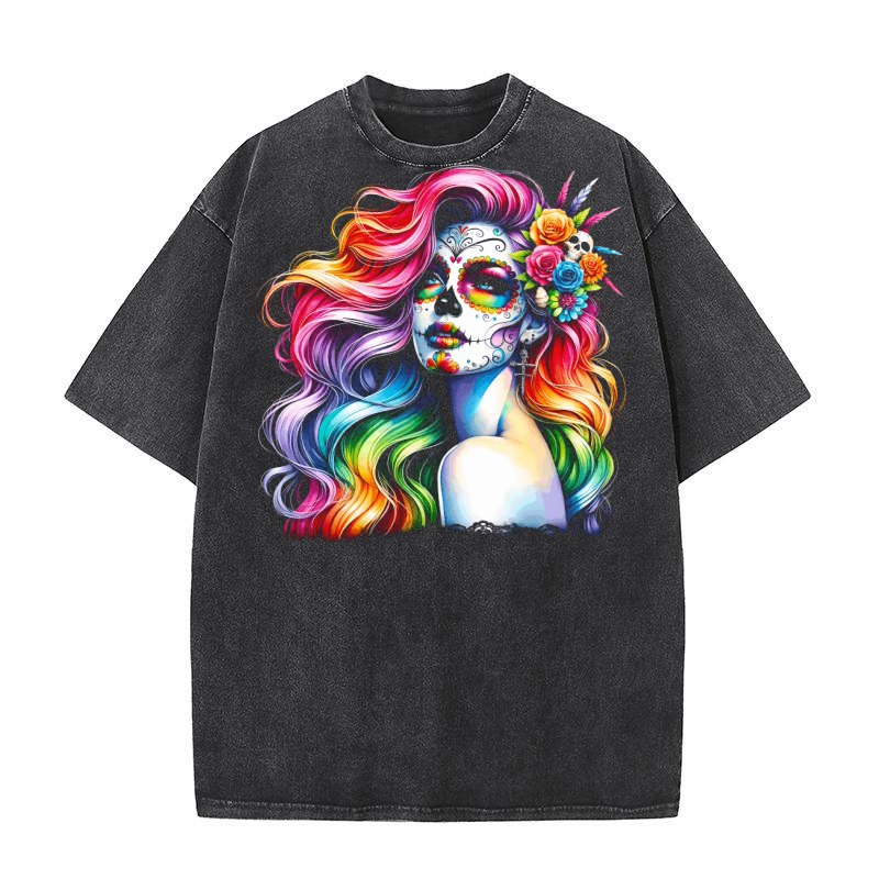 Colorful Day of the Dead Washed T-Shirt