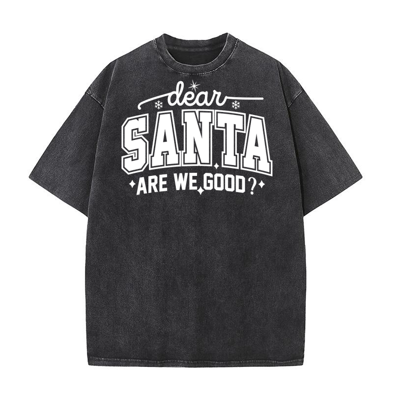 Dear Santa Are We Good Funny Christmas Minimal Typography Washed T-Shirt