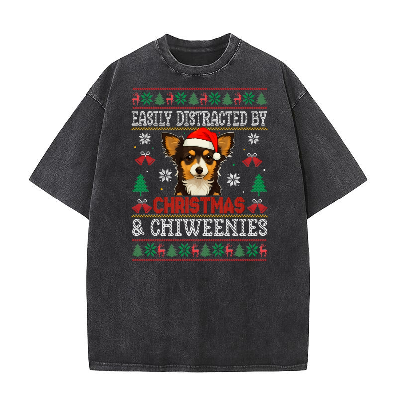 Easily distracted by christmas & chiweenies Washed T-Shirt