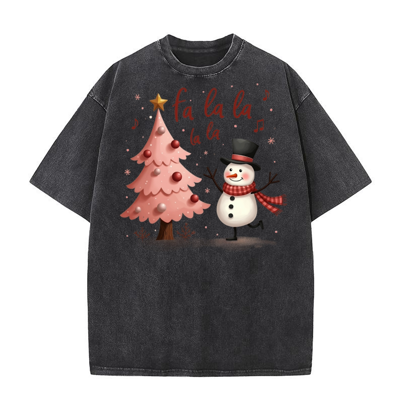 Fa la la la la Cute Pink Christmas Washed T-Shirt