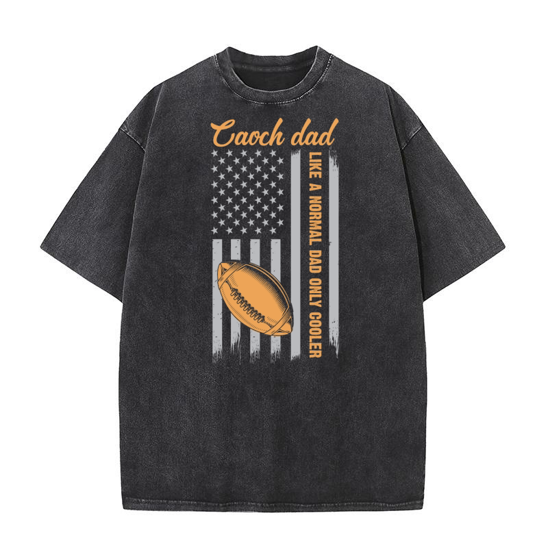 Football Coach Dad Like A Normal Dad Only Cooler USA Flag Washed T-Shirt
