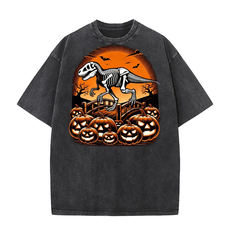Halloween Dinosaur Skeleton 04 Washed T-Shirt