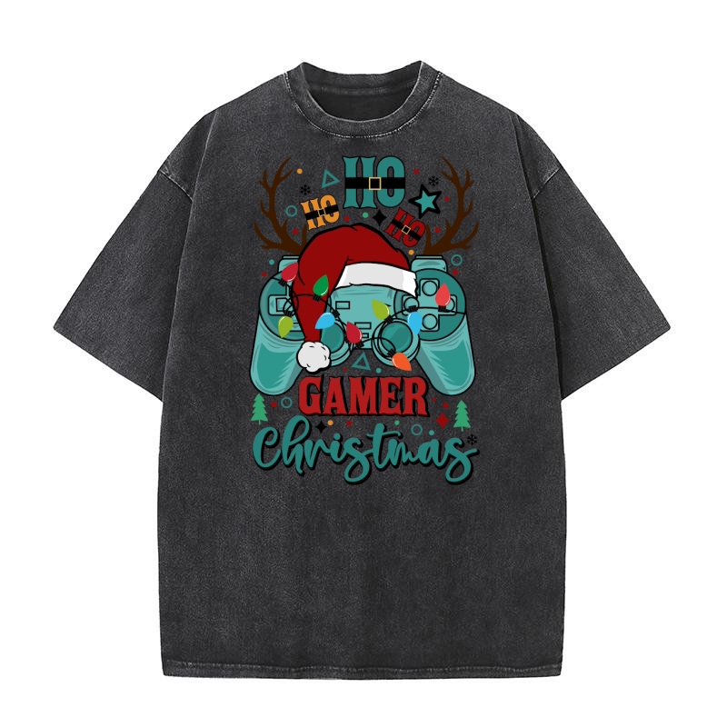 Ho Ho Ho Gamer Funny Christmas Kids Gamer Washed T-Shirt