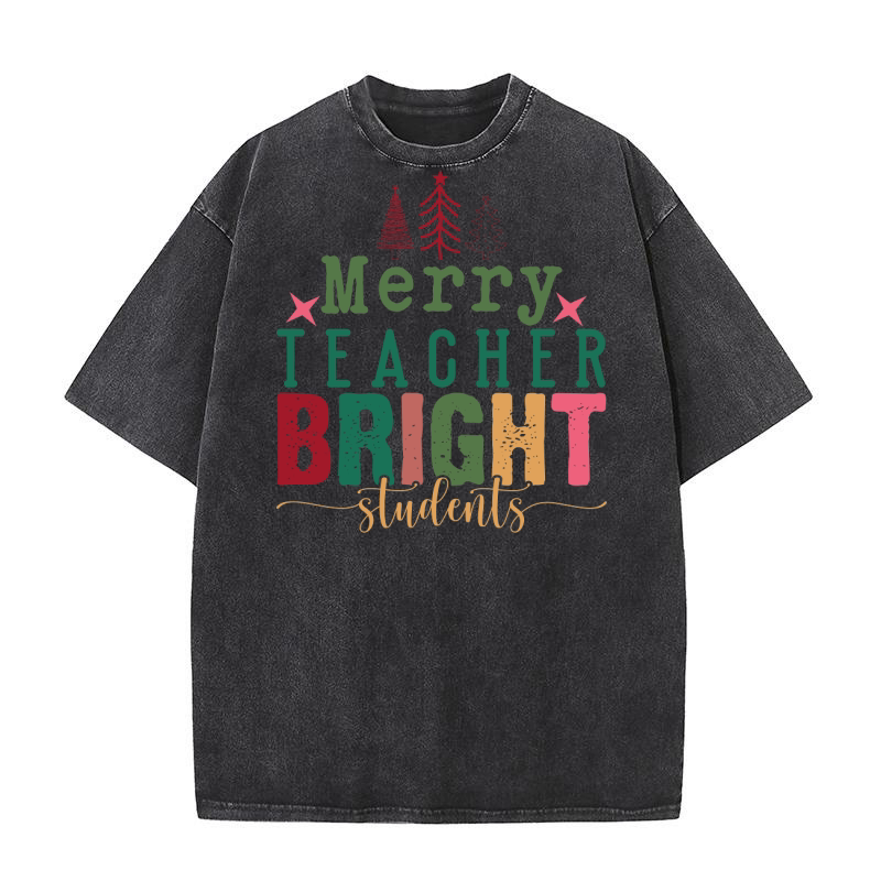 Merry Teacher Bright Students 1 Washed T-Shirt