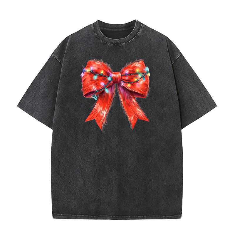 Red Fur Coquette Bow Christmas 11 Washed T-Shirt