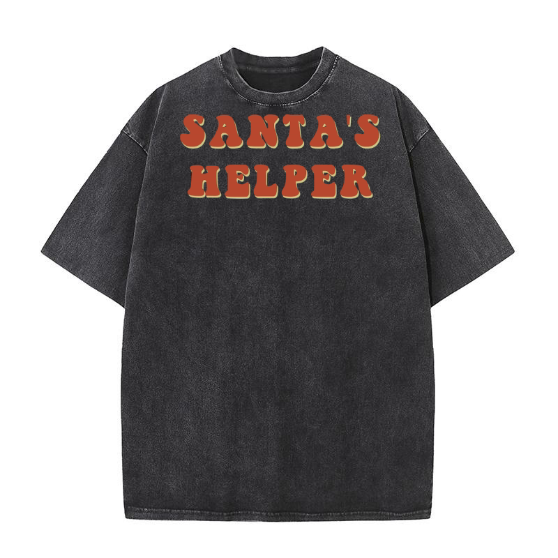Santas Helper Retro Red Washed T-Shirt
