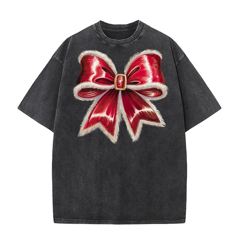 Santas Velvet Bow Holiday Washed T-Shirt