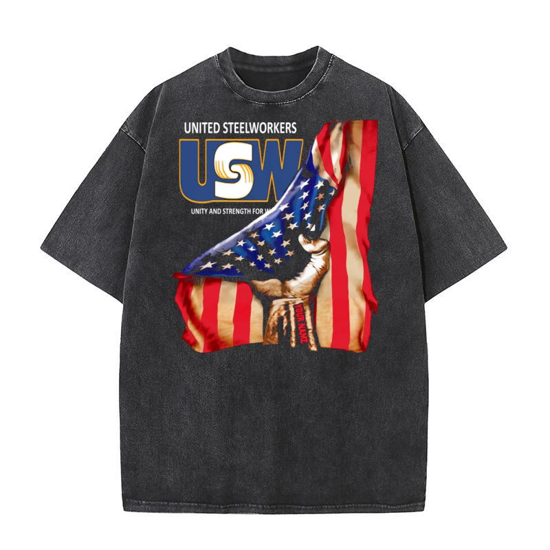 United steelworkers american flag your name shirt Washed T-Shirt