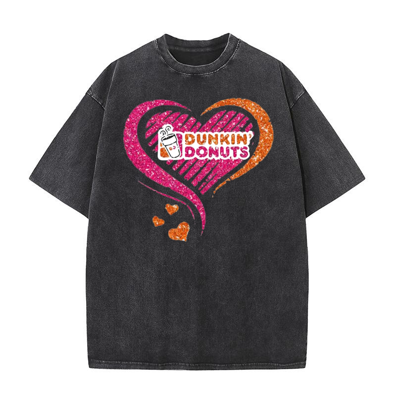 Love Dunkin Donuts Logo Hearts Diamond Washed T-Shirt