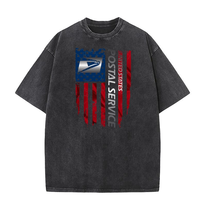 United States Postal Service and American Flag Independence Day Washed T-Shirt
