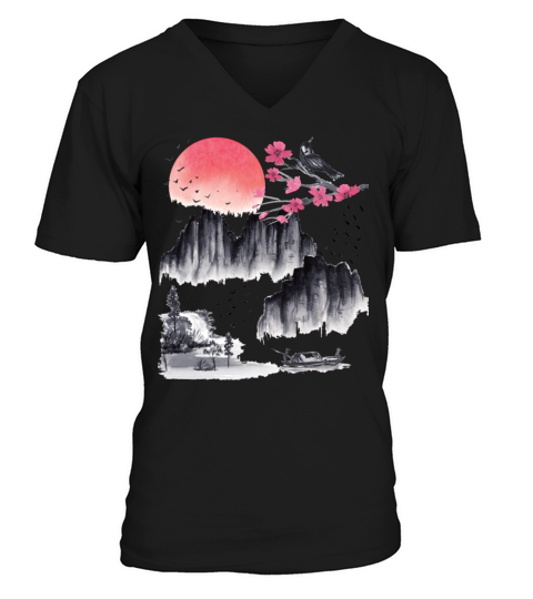 Japanese art sakura Japan vintage V-Neck T-shirt