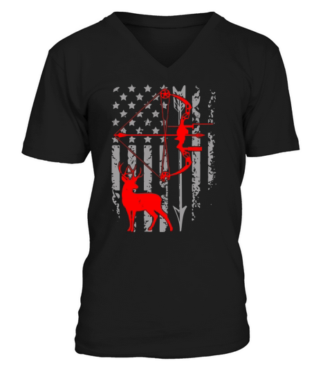Deer Hunting American Flag Bow Hunting Hoodie For Hunter V-Neck T-shirt