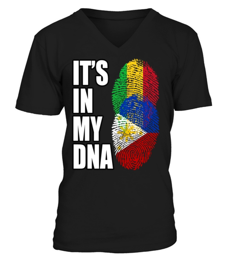 Malian And Filipino Mix Heritage DNA Flag V-Neck T-shirt